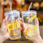 Round Transparent Borosilicate Drinking Glass Cup/Tumbler with lid + Straw  - Image 2