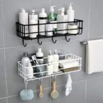 Bathroom shelf with hooks