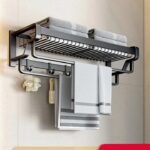 Bathroom wall mounted towel rack accessory with hooks - Image 3