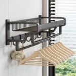 Bathroom wall mounted towel rack accessory with hooks - Image 9